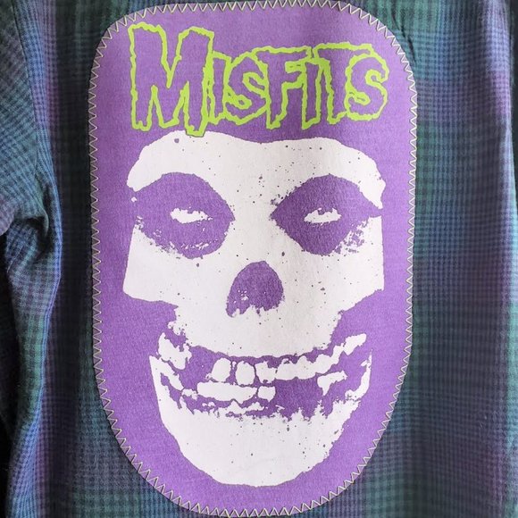 Upcycled Flannel Shirt MISFITS Music Rock Band Graphic Tee Back - Picture 3 of 5